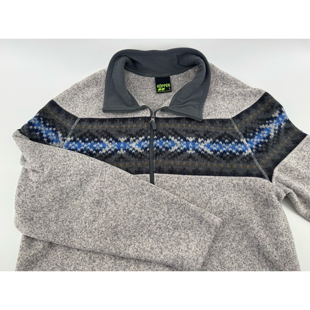 Koppen Pullover Sweater 1/4 Zip Gray‎ Fair Isle Nordic Print Men L Long Sleeve